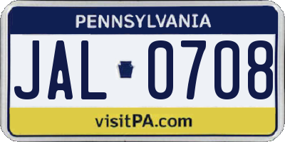 PA license plate JAL0708