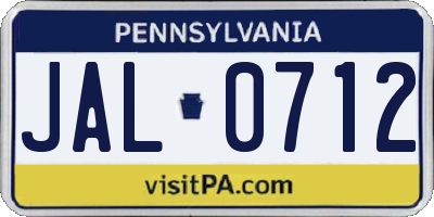 PA license plate JAL0712