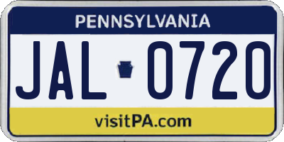 PA license plate JAL0720
