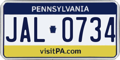 PA license plate JAL0734