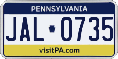 PA license plate JAL0735