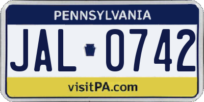 PA license plate JAL0742