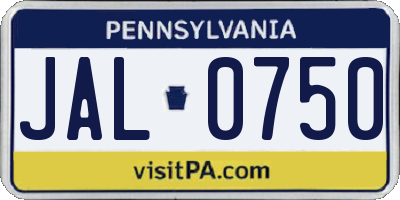 PA license plate JAL0750