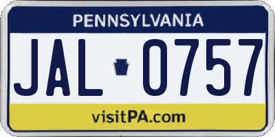 PA license plate JAL0757