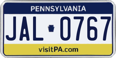 PA license plate JAL0767