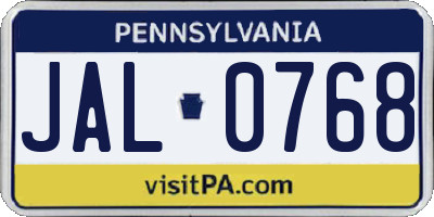 PA license plate JAL0768