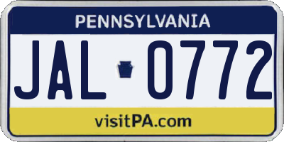 PA license plate JAL0772