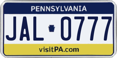 PA license plate JAL0777