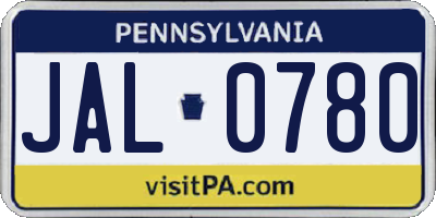 PA license plate JAL0780