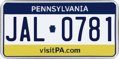 PA license plate JAL0781