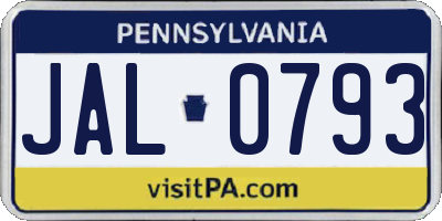 PA license plate JAL0793