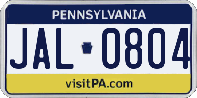 PA license plate JAL0804