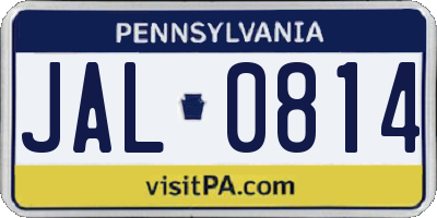 PA license plate JAL0814