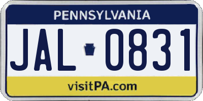 PA license plate JAL0831