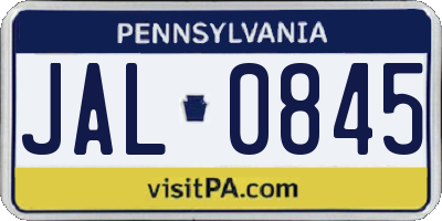 PA license plate JAL0845