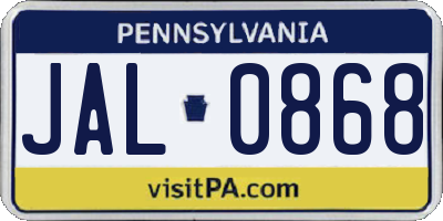 PA license plate JAL0868