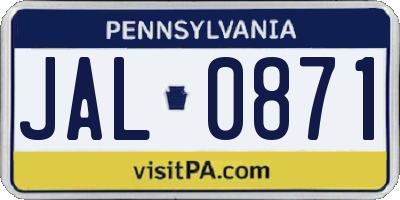 PA license plate JAL0871