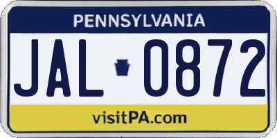 PA license plate JAL0872