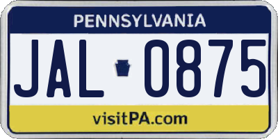 PA license plate JAL0875