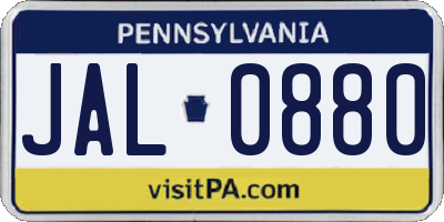 PA license plate JAL0880