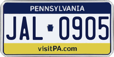 PA license plate JAL0905