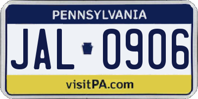 PA license plate JAL0906