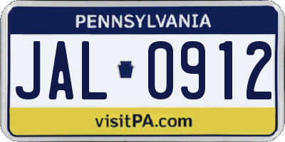 PA license plate JAL0912