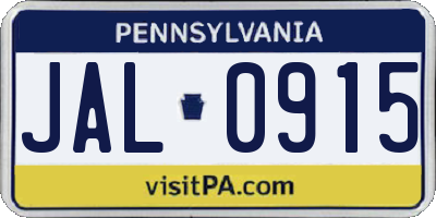 PA license plate JAL0915
