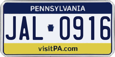 PA license plate JAL0916