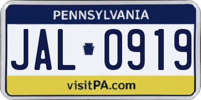 PA license plate JAL0919