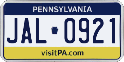 PA license plate JAL0921
