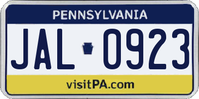 PA license plate JAL0923