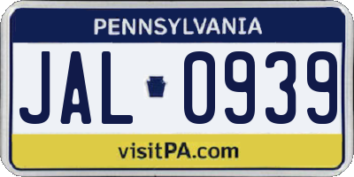 PA license plate JAL0939