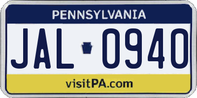PA license plate JAL0940