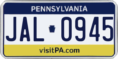 PA license plate JAL0945