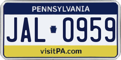 PA license plate JAL0959