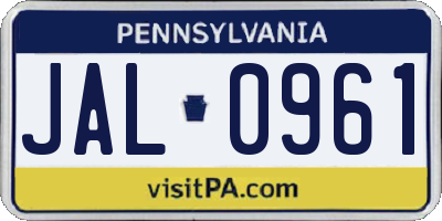 PA license plate JAL0961