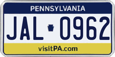 PA license plate JAL0962