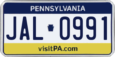 PA license plate JAL0991