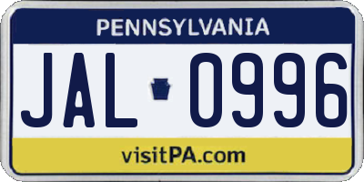 PA license plate JAL0996