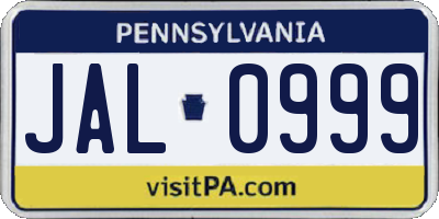 PA license plate JAL0999