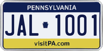 PA license plate JAL1001