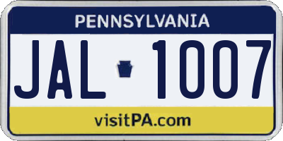 PA license plate JAL1007