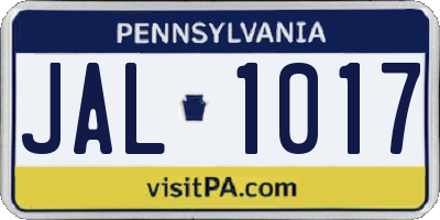 PA license plate JAL1017