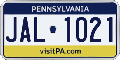 PA license plate JAL1021