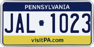 PA license plate JAL1023