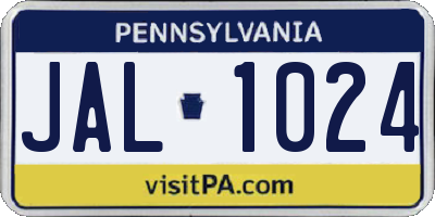 PA license plate JAL1024