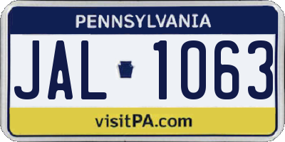 PA license plate JAL1063
