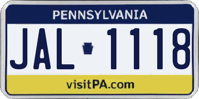 PA license plate JAL1118