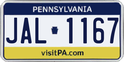 PA license plate JAL1167